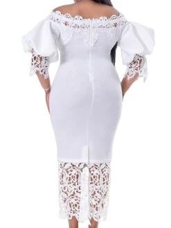 Women‘s Plus Size Curve Flattering Dresses Elegant Apple Shaped Dress Wedding Guest Off Shoulder Lace Party Dress Solid Color Half Sleeve Fall Spring Dress Prom Dress Maxi Dress Party Dress -HAYz Clothing Shop mnzrnq1651548870172