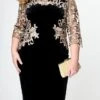 Women‘s Plus Size Curve Party Dress Floral Crew Neck Lace 3/4 Length Sleeve Spring Fall Elegant Prom Dress Midi Dress Formal Party Dress