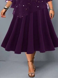 Women's Plus Size Curve Party Dress Cocktail Dress Swing Dress Gradient Midi Dress 3/4 Length Sleeve Layered Print Crew Neck Fashion Party Purple Fall Winter L XL XXL 3XL 4XL -HAYz Clothing Shop mosjbs1693882534310