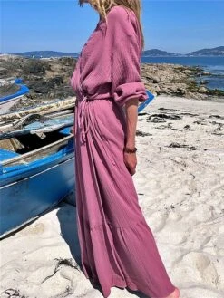 Women's Casual Dress Cotton Linen Dress Wrap Dress Maxi Long Dress Polyester Fashion Classic Outdoor Daily Holiday V Neck Ruffle Cut Out Long Sleeve Summer Spring Fall 2023 Loose Fit Brown Green Rose 13 Women's Casual Dress Cotton Linen Dress Wrap Dress Maxi Long Dress Polyester Fashion Classic Outdoor Daily Holiday V Neck Ruffle Cut Out Long Sleeve Summer Spring Fall 2023 Loose Fit Brown Green Rose -HAYz Clothing Shop mpbnsu1689649367512