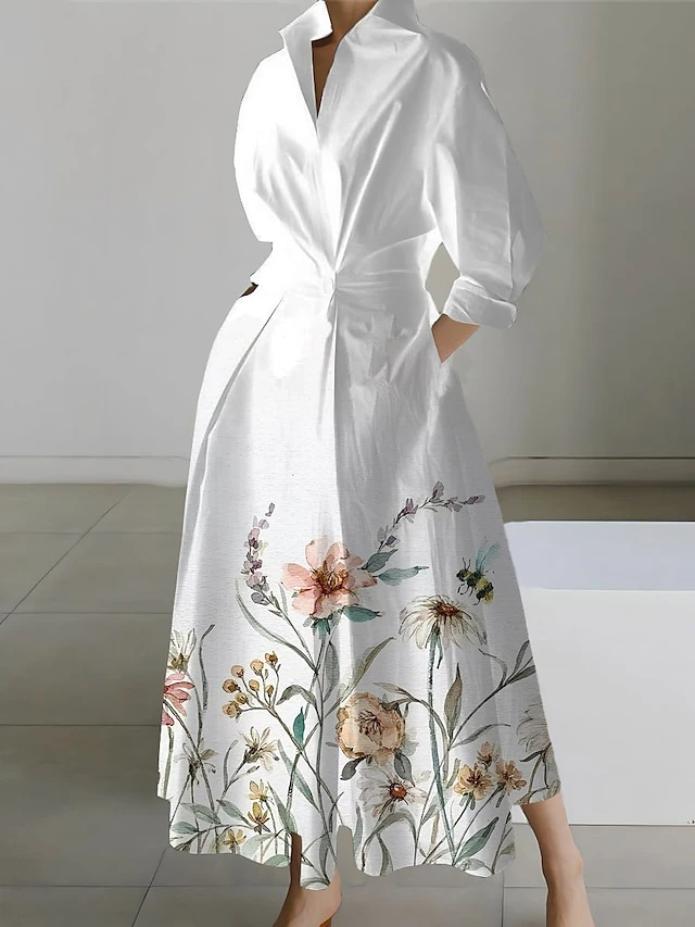 Women's Shirt Dress Casual Dress Swing Dress Maxi Long Dress Outdoor Office Daily Polyester Fashion Modern Shirt Collar Button Pocket Long Sleeve Spring Fall Winter 2023 Loose Fit White Yellow Dark 5 Women's Shirt Dress Casual Dress Swing Dress Maxi Long Dress Outdoor Office Daily Polyester Fashion Modern Shirt Collar Button Pocket Long Sleeve Spring Fall Winter 2023 Loose Fit White Yellow Dark - Image 5