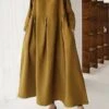 Women's Casual Dress Cotton Dress Swing Dress Maxi Long Dress Cotton Casual Outdoor Winter Dress Holiday Crew Neck Ruched Pocket Long Sleeve Summer Spring Fall 2023 Loose Fit Black Dark Green Brown