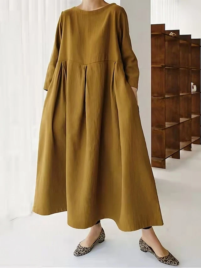 Women's Casual Dress Cotton Dress Swing Dress Maxi Long Dress Cotton Casual Outdoor Winter Dress Holiday Crew Neck Ruched Pocket Long Sleeve Summer Spring Fall 2023 Loose Fit Black Dark Green Brown 1 Women's Casual Dress Cotton Dress Swing Dress Maxi Long Dress Cotton Casual Outdoor Winter Dress Holiday Crew Neck Ruched Pocket Long Sleeve Summer Spring Fall 2023 Loose Fit Black Dark Green Brown
