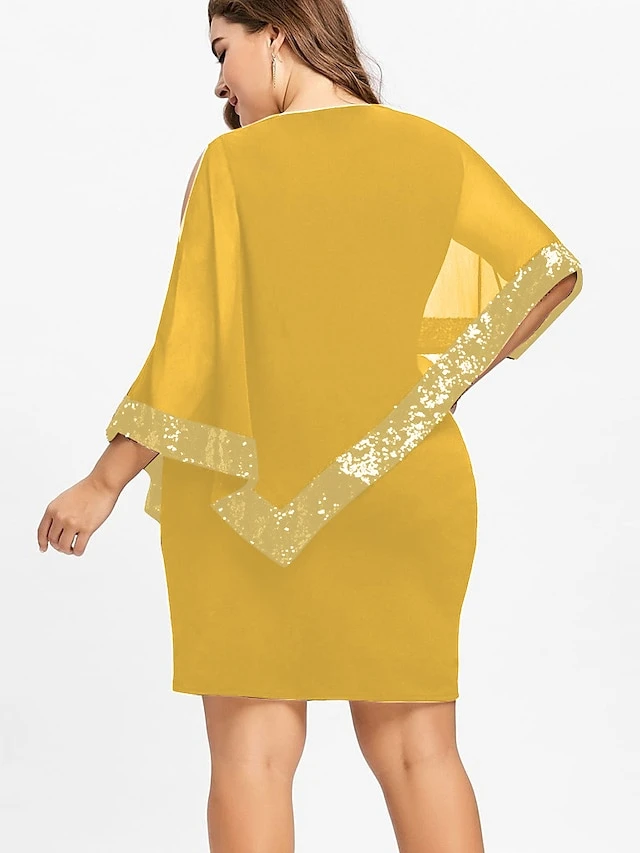 Women‘s Plus Size Curve Sequin Dress Work Dress Sheath Dress Solid Color Mini Dress Long Sleeve Crew Neck Fashion Evening Party Black Yellow Summer Spring L XL XXL 3XL 4XL 13 Women‘s Plus Size Curve Sequin Dress Work Dress Sheath Dress Solid Color Mini Dress Long Sleeve Crew Neck Fashion Evening Party Black Yellow Summer Spring L XL XXL 3XL 4XL - Image 13