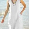 Women's Casual Dress Cotton Linen Dress Shift Dress Midi Dress Cotton Blend Basic Modern Outdoor Daily Vacation U Neck Pocket Sleeveless Summer Spring 2023 Loose Fit Light Blue Black White Plain S M