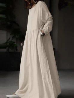 Women's Plus Size Work Dress Black Dress White Dress Fashion Long Dress Maxi Dress Ruched Patchwork Crew Neck Long Sleeve Plain Loose Fit Black White Brown Fall L XL XXL 3XL 4XL -HAYz Clothing Shop mrkzdk1693374218883