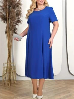 Women's Plus Size Curve Two Piece Dress Set Party Dress Lace Dress Party Wedding Guest Fashion Elegant Lace Embroidered Long Dress Maxi Dress Crew Neck 3/4 Length Sleeve Plain Pink Blue Spring -HAYz Clothing Shop mrrjqr1692179471159