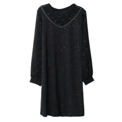 Women's Plus Size Curve Party Dress Cocktail Dress Sheath Dress Solid Color Midi Dress Long Sleeve Mesh Patchwork Crew Neck Fashion Party Black Fall Winter L XL XXL 3XL 4XL -HAYz Clothing Shop mrzqgv1695645447691