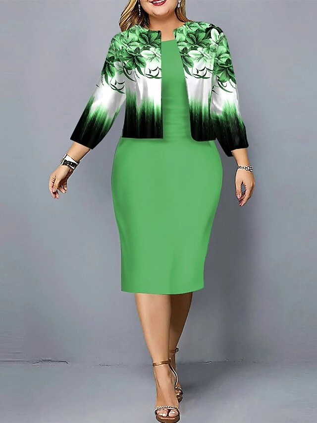 Women's Plus Size Curve Casual Dress Dress Set Two Piece Dress Floral Gradient Midi Dress Long Sleeve Print Crew Neck Fashion Outdoor Black Red Fall Winter L XL XXL 3XL 4XL 6 Women's Plus Size Curve Casual Dress Dress Set Two Piece Dress Floral Gradient Midi Dress Long Sleeve Print Crew Neck Fashion Outdoor Black Red Fall Winter L XL XXL 3XL 4XL - Image 6