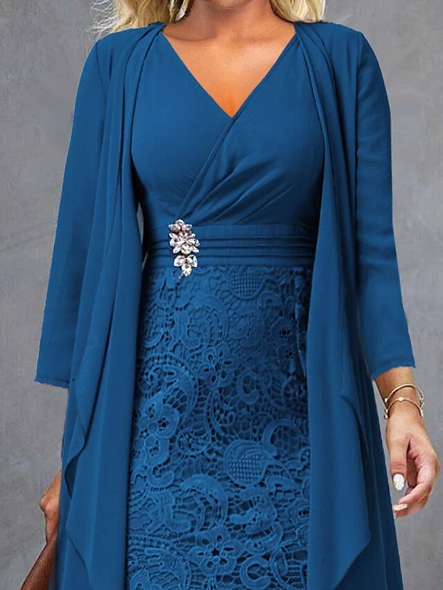 Women's Two Piece Dress Set Casual Dress Lace Dress Outdoor Daily Fashion Elegant Lace Patchwork Midi Dress V Neck Long Sleeve Plain Regular Fit Wine Blue Sky Blue Fall Winter S M L XL XXL 5 Women's Two Piece Dress Set Casual Dress Lace Dress Outdoor Daily Fashion Elegant Lace Patchwork Midi Dress V Neck Long Sleeve Plain Regular Fit Wine Blue Sky Blue Fall Winter S M L XL XXL - Image 5