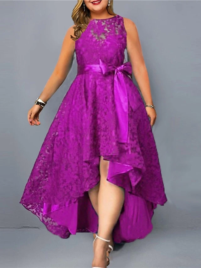 Women‘s Plus Size Curve Party Dress Solid Color Crew Neck Sleeveless Spring Fall Elegant Formal Midi Dress Party Evening Party Dress 2 Women‘s Plus Size Curve Party Dress Solid Color Crew Neck Sleeveless Spring Fall Elegant Formal Midi Dress Party Evening Party Dress - Image 2