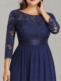 Women's Plus Size Curve Prom Dress Party Dress Lace Dress Long Dress Maxi Dress White Pink Wine 3/4 Length Sleeve Pure Color Lace Spring Fall Winter Crew Neck Fashion Birthday Evening Party -HAYz Clothing Shop mtgvaq1692156795190