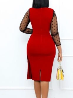Women‘s Plus Size Curve Work Dress Solid Color Crew Neck Ruched Long Sleeve Winter Fall Elegant Knee Length Dress Formal Work Dress -HAYz Clothing Shop mtrgxt1651049441928