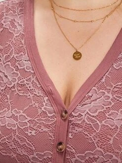 Women‘s Plus Size Curve Party Dress Cocktail Dress Wedding Guest Dress Midi Dress Pink Long Sleeve Color Block Lace Spring Fall Winter V Neck Fashion Birthday Wedding Guest Vacation 2023 XL XXL 3XL -HAYz Clothing Shop mubnst1692164932110