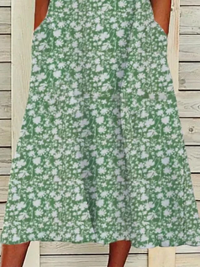 Women's Two Piece Dress Set Casual Dress Dress Set Outdoor Daily Fashion Modern Pocket Print Midi Dress V Neck Half Sleeve Floral Regular Fit Red Blue Green Summer Spring S M L XL XXL 4 Women's Two Piece Dress Set Casual Dress Dress Set Outdoor Daily Fashion Modern Pocket Print Midi Dress V Neck Half Sleeve Floral Regular Fit Red Blue Green Summer Spring S M L XL XXL - Image 4