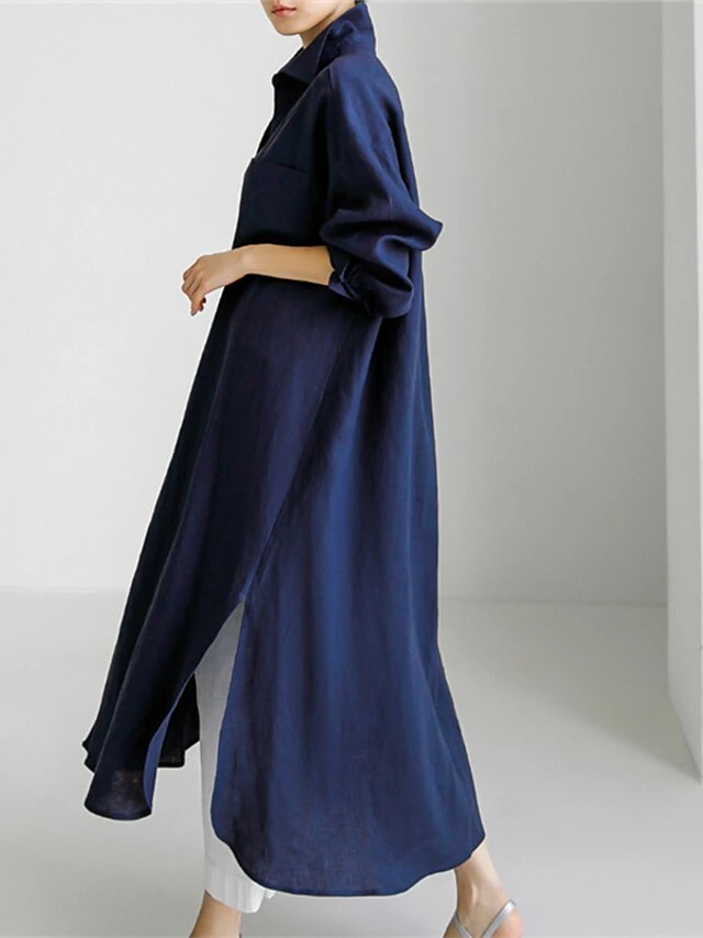 Women's Cotton Linen Dress Casual Dress Swing Dress Maxi Long Dress Cotton Blend Stylish Casual Winter Dress Daily Holiday Shirt Collar Button Pocket Long Sleeve Summer Spring Fall 2022 Loose Fit 7 Women's Cotton Linen Dress Casual Dress Swing Dress Maxi Long Dress Cotton Blend Stylish Casual Winter Dress Daily Holiday Shirt Collar Button Pocket Long Sleeve Summer Spring Fall 2022 Loose Fit - Image 7