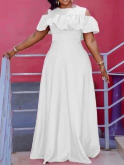 Women‘s Plus Size Curve Easter Dress Prom Dress Solid Color Crew Neck Ruched Short Sleeve Party Dress Spring Fall Maxi Dress Party Date Dress