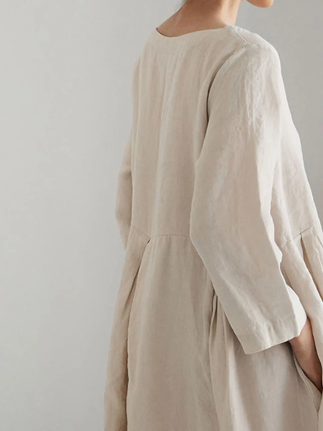 Women's Casual Dress Cotton Dress Swing Dress Maxi Long Dress Cotton Casual Outdoor Winter Dress Holiday Crew Neck Ruched Pocket Long Sleeve Summer Spring Fall 2023 Loose Fit Black Dark Green Brown 4 Women's Casual Dress Cotton Dress Swing Dress Maxi Long Dress Cotton Casual Outdoor Winter Dress Holiday Crew Neck Ruched Pocket Long Sleeve Summer Spring Fall 2023 Loose Fit Black Dark Green Brown - Image 4