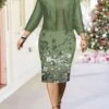 Women's Christmas Plus Size Curve Casual Dress Dress Set Two Piece Dress Floral Midi Dress Long Sleeve Print Crew Neck Fashion Outdoor Blue Purple Fall Winter L XL XXL 3XL 4XL