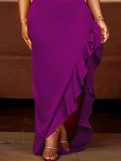 Women‘s Plus Size Curve Party Dress Satin Dress Sheath Dress Solid Color Long Dress Maxi Dress Sleeveless Ruffle Backless Halter Fashion Party Purple Summer Spring L XL XXL -HAYz Clothing Shop mwqabo1680601407374