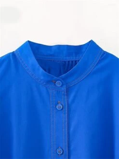 Women's Shirt Dress Casual Dress Mini Dress Outdoor Daily Polyester Basic Classic Stand Collar Ruffle Button Long Sleeve Fall Winter 2023 Loose Fit Blue Pure Color XS S M L -HAYz Clothing Shop mwwfpc1695367372144