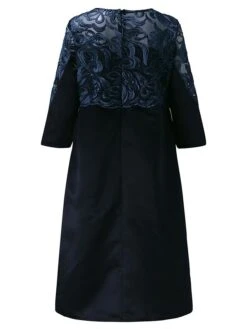 Women‘s Plus Size Curve Work Dress Shift Dress Leaf Color Block Midi Dress 3/4 Length Sleeve Lace Crew Neck Fashion Office Dark Blue Summer Spring L XL XXL 3XL 4XL -HAYz Clothing Shop mwxupj1682072644638