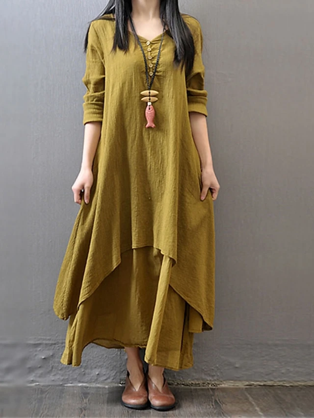 Women's Casual Dress Cotton Dress Swing Dress Maxi Long Dress Cotton Stylish Casual Winter Dress Daily Holiday V Neck Button Layered Long Sleeve Summer Spring Fall 2022 Loose Fit Black White Yellow 6 Women's Casual Dress Cotton Dress Swing Dress Maxi Long Dress Cotton Stylish Casual Winter Dress Daily Holiday V Neck Button Layered Long Sleeve Summer Spring Fall 2022 Loose Fit Black White Yellow - Image 6