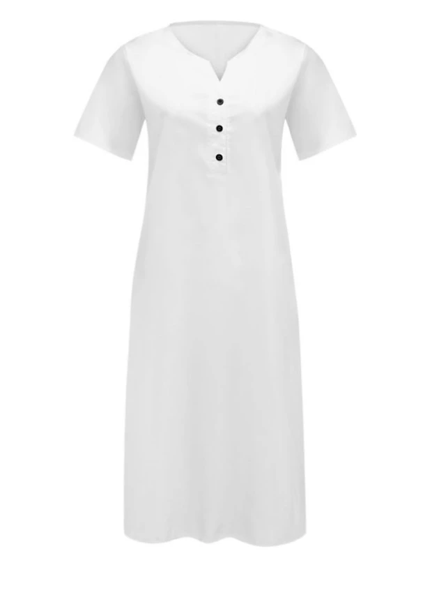 Women's Casual Dress Cotton Linen Dress A Line Dress Midi Dress Polyester Fashion Casual Outdoor Daily Vacation V Neck Button Pocket Short Sleeve Summer Spring 2023 Loose Fit Black White Navy Blue 2 Women's Casual Dress Cotton Linen Dress A Line Dress Midi Dress Polyester Fashion Casual Outdoor Daily Vacation V Neck Button Pocket Short Sleeve Summer Spring 2023 Loose Fit Black White Navy Blue - Image 2