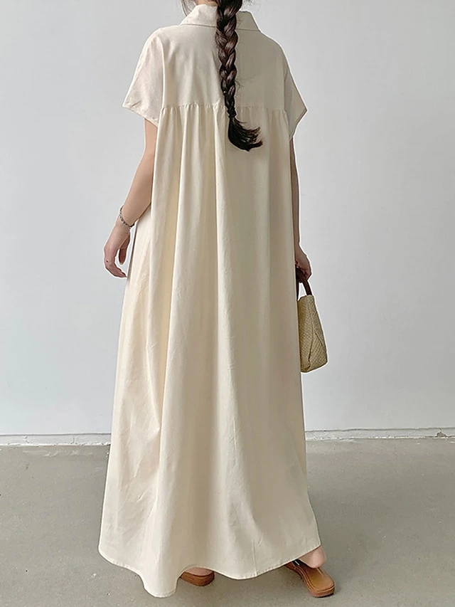 Women's Shirt Dress Casual Dress Maxi Long Dress Outdoor Daily Cotton Linen Basic Classic Shirt Collar Button Short Sleeve Summer Spring 2023 Loose Fit Navy Blue Brown Green Pure Color S M L XL XXL 15 Women's Shirt Dress Casual Dress Maxi Long Dress Outdoor Daily Cotton Linen Basic Classic Shirt Collar Button Short Sleeve Summer Spring 2023 Loose Fit Navy Blue Brown Green Pure Color S M L XL XXL - Image 15