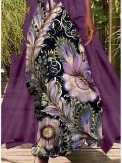 Women's Dress Set Two Piece Dress A Line Dress Long Dress Maxi Dress Blue Purple Short Sleeve Floral Ruched Summer Spring Crew Neck Elegant 2023 S M L XL XXL 3XL 4XL 5XL -HAYz Clothing Shop mycfki1672367075253