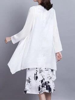 Women's Two Piece Dress Set Casual Dress Cotton Linen Dress Daily Holiday Fashion Streetwear Pocket Drawstring Midi Dress Crew Neck Long Sleeve Painting Print Loose Fit Black Dark Blue Fall Winter M -HAYz Clothing Shop mydzyk1694068675583