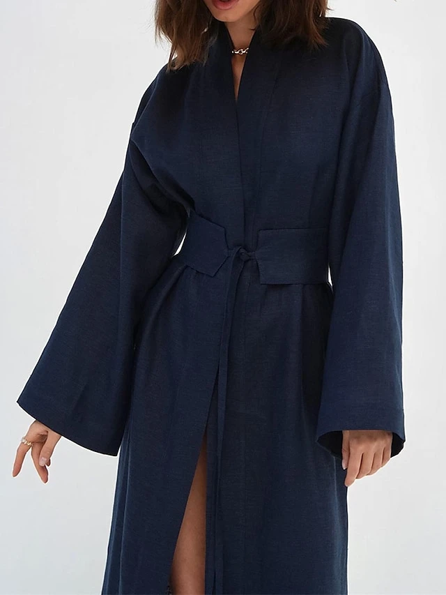 Women's Casual Dress Cotton Dress Wrap Dress Maxi Long Dress Cotton Fashion Basic Outdoor Daily Holiday V Neck Split Tie Belt Long Sleeve Fall Winter Autumn 2023 Loose Fit Navy Blue Green Rose Red 15 Women's Casual Dress Cotton Dress Wrap Dress Maxi Long Dress Cotton Fashion Basic Outdoor Daily Holiday V Neck Split Tie Belt Long Sleeve Fall Winter Autumn 2023 Loose Fit Navy Blue Green Rose Red - Image 15