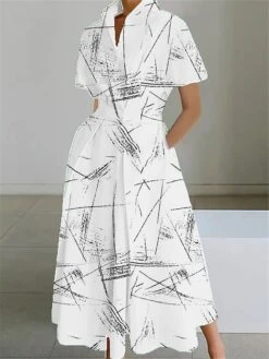 Women's Shirt Dress Casual Dress Swing Dress Maxi Long Dress Outdoor Office Daily Polyester Fashion Modern Shirt Collar Button Pocket Short Sleeve Summer Spring 2023 Loose Fit Black White Red Floral -HAYz Clothing Shop mzaaut1689823330304