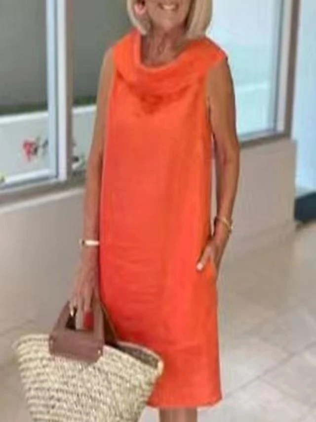 Women's Casual Dress Cotton Linen Dress Shift Dress Midi Dress Cotton Blend Fashion Basic Outdoor Daily Vacation Cowl Neck Pocket Sleeveless Summer Spring 2023 Loose Fit Black Yellow Pink Plain S M L 9 Women's Casual Dress Cotton Linen Dress Shift Dress Midi Dress Cotton Blend Fashion Basic Outdoor Daily Vacation Cowl Neck Pocket Sleeveless Summer Spring 2023 Loose Fit Black Yellow Pink Plain S M L - Image 9