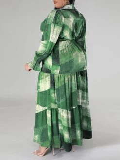 Women's Plus Size Curve Work Dress Swing Dress Semi Formal Dress Fashion Long Dress Maxi Dress Lace Up Print Shirt Collar Long Sleeve Print Yellow Royal Blue Blue Spring Fall XL XXL 3XL 4XL 5XL -HAYz Clothing Shop mznfor1692847948871