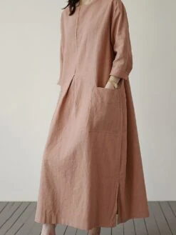 Women's Casual Dress Cotton Linen Dress Maxi Long Dress Linen / Cotton Blend Basic Classic Outdoor Daily Vacation Crew Neck Pocket Split 3/4 Length Sleeve Spring Fall Autumn 2023 Loose Fit Red Apricot 20 Women's Casual Dress Cotton Linen Dress Maxi Long Dress Linen / Cotton Blend Basic Classic Outdoor Daily Vacation Crew Neck Pocket Split 3/4 Length Sleeve Spring Fall Autumn 2023 Loose Fit Red Apricot -HAYz Clothing Shop mznpsf1692872461827
