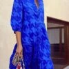 Women's Shirt Dress Casual Dress Midi Dress Outdoor Daily Polyester Fashion Elegant Shirt Collar Button Print Half Sleeve Summer Spring Fall 2023 Loose Fit Blue Houndstooth S M L XL XXL