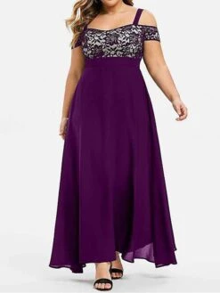 Women‘s Plus Size Curve Party Dress Homecoming Dress Formal Dress Solid Color Long Dress Maxi Dress Short Sleeve Lace Strap Modern Party Black Wine Summer Spring L XL XXL 3XL 4XL -HAYz Clothing Shop mzwino1672986716203