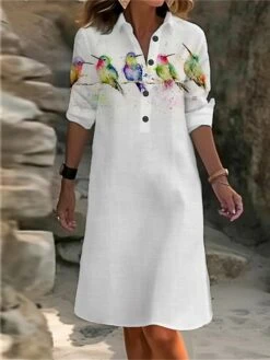 Women's Shirt Dress Casual Dress Cotton Linen Dress Midi Dress Polyester Fashion Casual Daily Outdoor Daily Vacation Shirt Collar Button Pocket Long Sleeve Summer Spring Fall 2023 Loose Fit White
