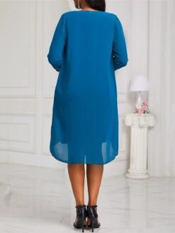 Women's Two Piece Dress Set Party Dress Lace Dress Party Wedding Guest Fashion Elegant Lace Patchwork Midi Dress V Neck 3/4 Length Sleeve Plain Regular Fit Blue Fall Winter S M L XL XXL -HAYz Clothing Shop naeatt1696604829274