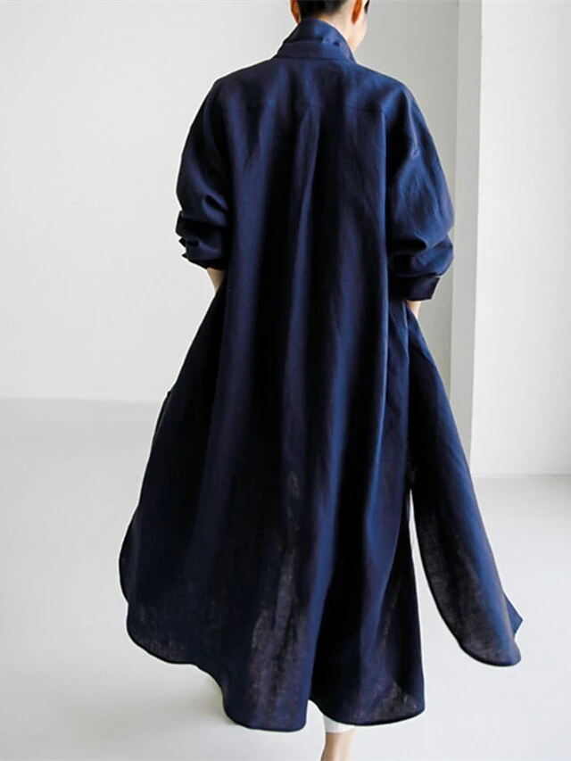 Women's Cotton Linen Dress Casual Dress Swing Dress Maxi Long Dress Cotton Blend Stylish Casual Winter Dress Daily Holiday Shirt Collar Button Pocket Long Sleeve Summer Spring Fall 2022 Loose Fit 3 Women's Cotton Linen Dress Casual Dress Swing Dress Maxi Long Dress Cotton Blend Stylish Casual Winter Dress Daily Holiday Shirt Collar Button Pocket Long Sleeve Summer Spring Fall 2022 Loose Fit - Image 3