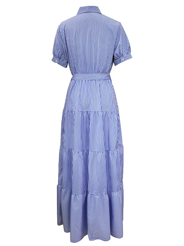 Women's Shirt Dress Casual Dress Swing Dress Maxi Long Dress Outdoor Daily Vacation Polyester Fashion Modern Shirt Collar Ruffle Button Short Sleeve Summer Spring 2023 Regular Fit Blue Purple Green 9 Women's Shirt Dress Casual Dress Swing Dress Maxi Long Dress Outdoor Daily Vacation Polyester Fashion Modern Shirt Collar Ruffle Button Short Sleeve Summer Spring 2023 Regular Fit Blue Purple Green - Image 9