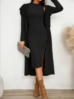 Women's Two Piece Dress Set Casual Dress Sheath Dress Home Daily Fashion Streetwear Split Midi Dress Stand Collar Long Sleeve Plain Slim Black Army Green Gray Fall Winter S M L XL XXL 39 Women's Two Piece Dress Set Casual Dress Sheath Dress Home Daily Fashion Streetwear Split Midi Dress Stand Collar Long Sleeve Plain Slim Black Army Green Gray Fall Winter S M L XL XXL -HAYz Clothing Shop nbcdhz1695813713301