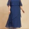 Women's Plus Size Curve Prom Dress Party Dress Wedding Guest Dress Long Dress Maxi Dress Blue Half Sleeve Pure Color Ruffle Spring Fall Autumn Crew Neck Fashion Evening Party Wedding Guest Fall Dress