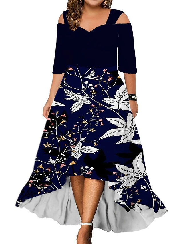 Women‘s Plus Size Curve Casual Dress Graphic Floral Long Dress Maxi Dress Half Sleeve Print V Neck Fashion Daily Black Blue Summer Spring L XL XXL 3XL 4XL 2 Women‘s Plus Size Curve Casual Dress Graphic Floral Long Dress Maxi Dress Half Sleeve Print V Neck Fashion Daily Black Blue Summer Spring L XL XXL 3XL 4XL - Image 2