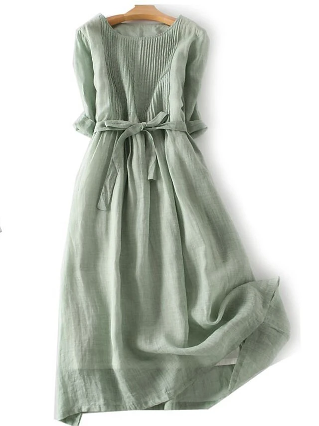 Women's Casual Dress A Line Dress Midi Dress Polyester Fashion Daily Outdoor Daily Vacation Crew Neck Ruched Tie Belt Long Sleeve Fall Winter Autumn 2023 Loose Fit Yellow Pink Purple Plain M L XL 2XL 3 Women's Casual Dress A Line Dress Midi Dress Polyester Fashion Daily Outdoor Daily Vacation Crew Neck Ruched Tie Belt Long Sleeve Fall Winter Autumn 2023 Loose Fit Yellow Pink Purple Plain M L XL 2XL - Image 3