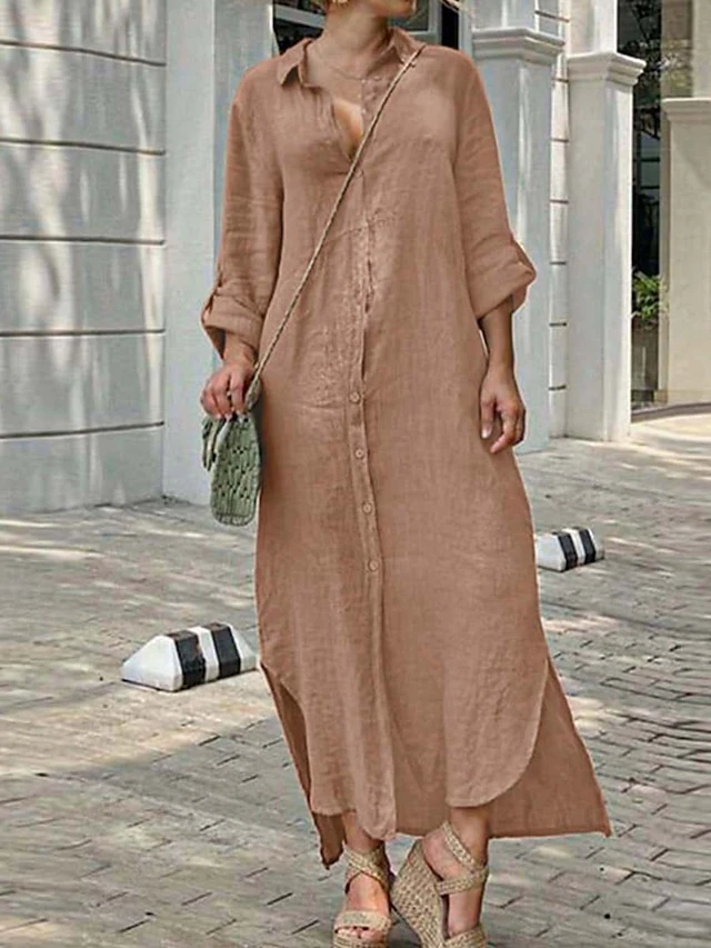 Women's Shirt Dress Cotton Linen Dress Casual Dress Maxi Long Dress Cotton Blend Classic Casual Outdoor Daily Vacation Shirt Collar Button Split Long Sleeve Summer Spring Fall 2023 Loose Fit White 9 Women's Shirt Dress Cotton Linen Dress Casual Dress Maxi Long Dress Cotton Blend Classic Casual Outdoor Daily Vacation Shirt Collar Button Split Long Sleeve Summer Spring Fall 2023 Loose Fit White - Image 9