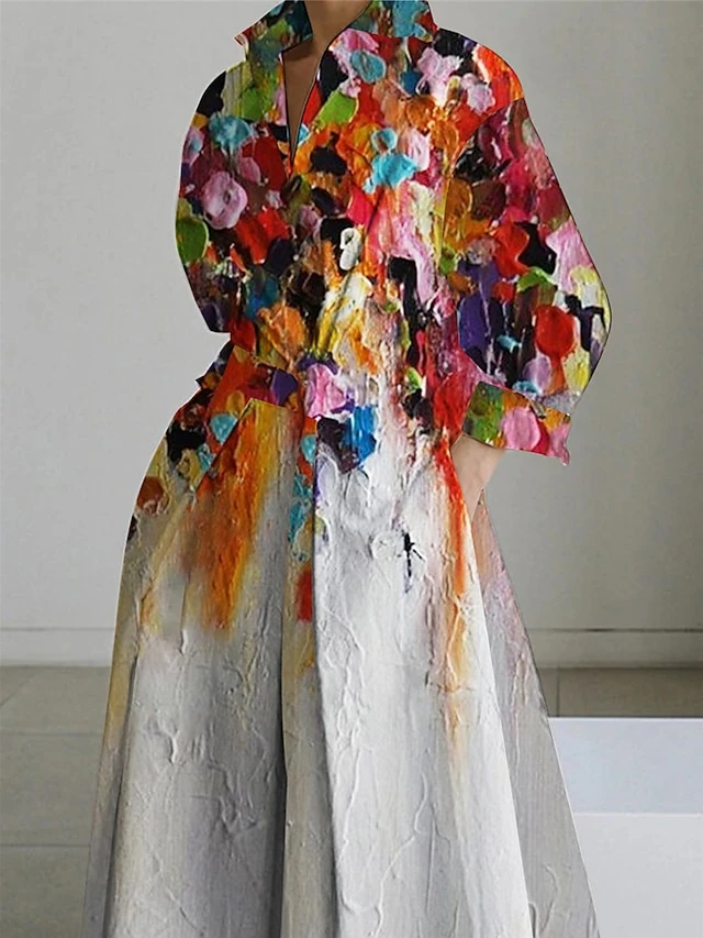 Women's Shirt Dress Casual Dress Swing Dress Maxi Long Dress Outdoor Daily Vacation Polyester Fashion Modern Shirt Collar Button Pocket Long Sleeve Summer Spring Fall 2023 Loose Fit Red Floral S M L 2 Women's Shirt Dress Casual Dress Swing Dress Maxi Long Dress Outdoor Daily Vacation Polyester Fashion Modern Shirt Collar Button Pocket Long Sleeve Summer Spring Fall 2023 Loose Fit Red Floral S M L - Image 2