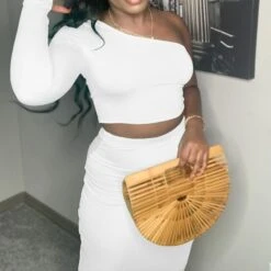 Women's Dress Set Two Piece Dress Skirt Set Long Dress Maxi Dress Black White Pink Long Sleeve Pure Color Cold Shoulder Summer Spring One Shoulder Stylish Winter Dress Fall Dress 2023 S M L -HAYz Clothing Shop ndoirr1640164793224