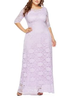Women‘s Plus Size Curve Party Dress Floral Crew Neck Lace 3/4 Length Sleeve Spring Fall Work Prom Dress Maxi Long Dress Party Daily Dress -HAYz Clothing Shop nekcqn1628496515157